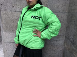 NCT puffy green hoodie jacket.