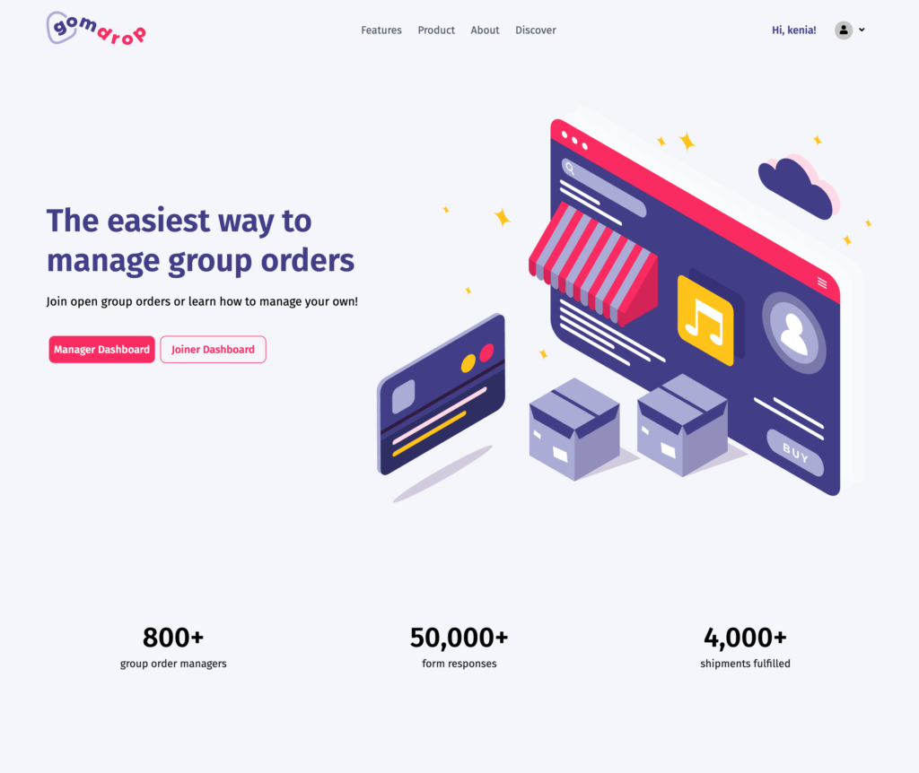 GOMdrop landing page.