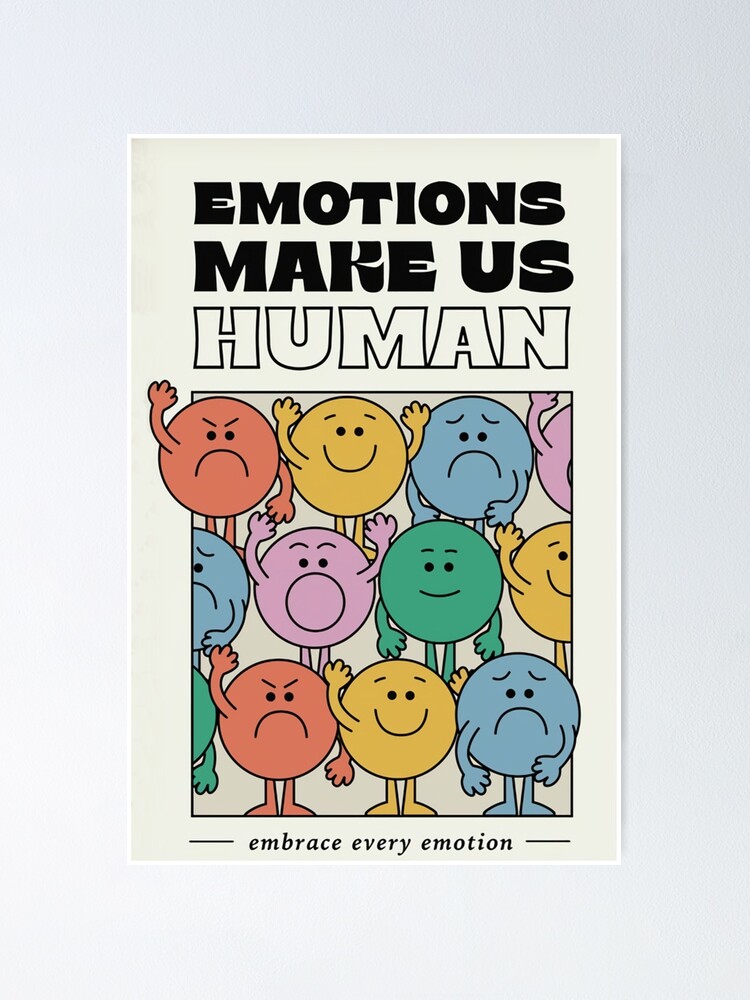 NCT 127 Art Gifts - A poster of colorful scircular cartoon faces showcasing various emotions. The poster reads "Emotions makes us human" at the top and "Embrace every emotion" at the bottom.