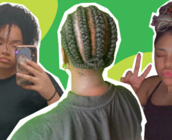 A picture of three Black women wearing different hair styles.