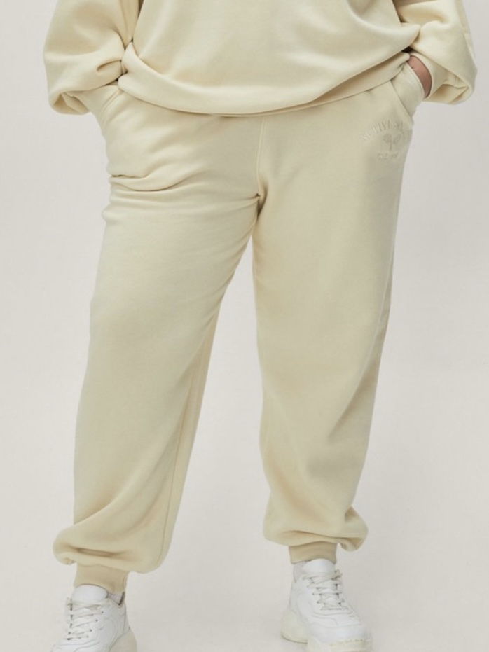 A pair of light yellow sweatpants.