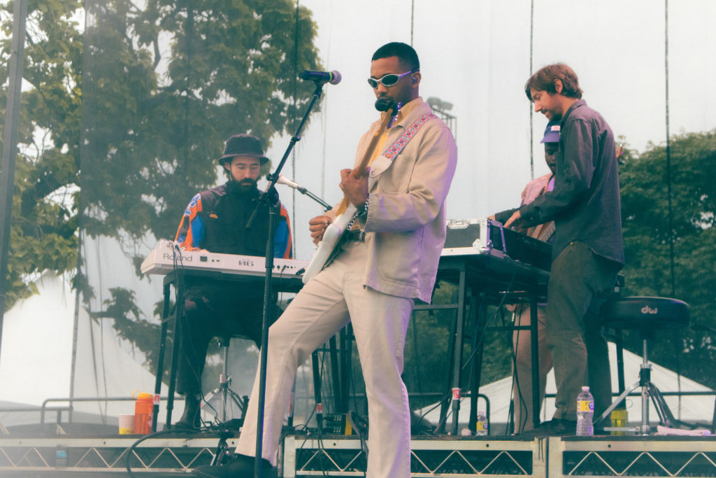 Left and right pictures: Toro y Moi performing at the 2022 Pitchfork Music Festival.