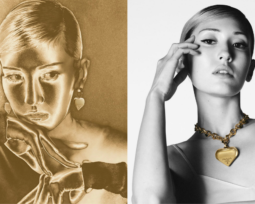 Two-picture collage of Jeon Somi for Prada's Eternal Gold campaign