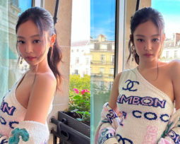 A two-picture collage of BLACKPINK's Jennie, clad in Chanel, for Paris Fashion Week.