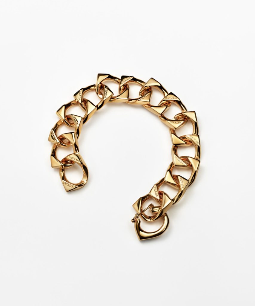 A golden chain bracelet from Prada's Eternal Gold collection.