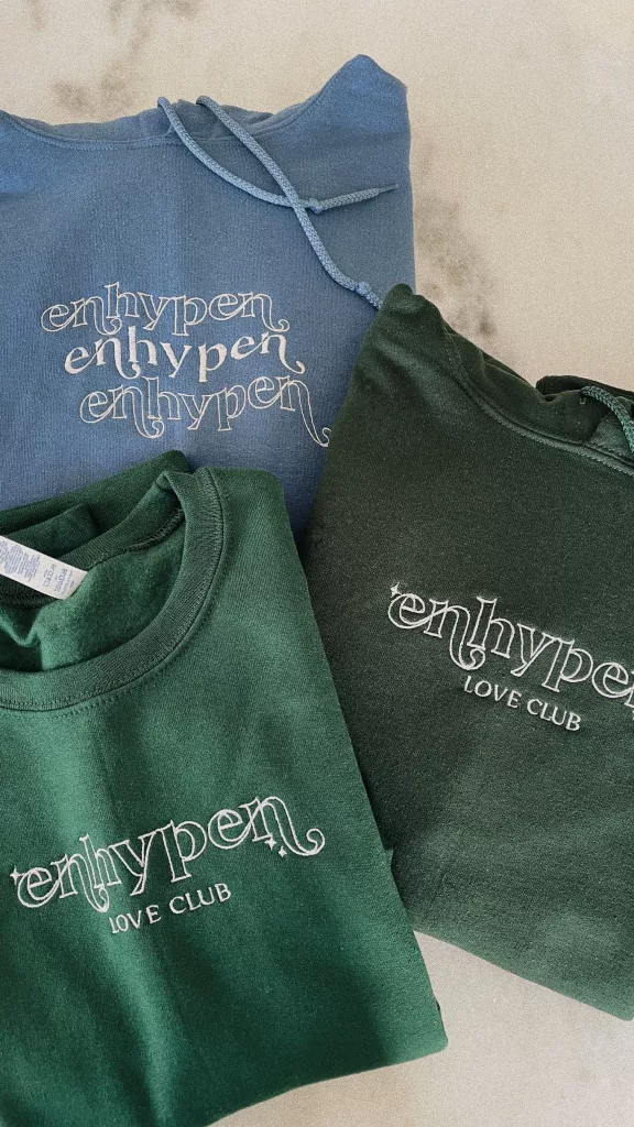 ENHYPEN inspired fan merch: three embroidered sweatshirts from jackiembroidery