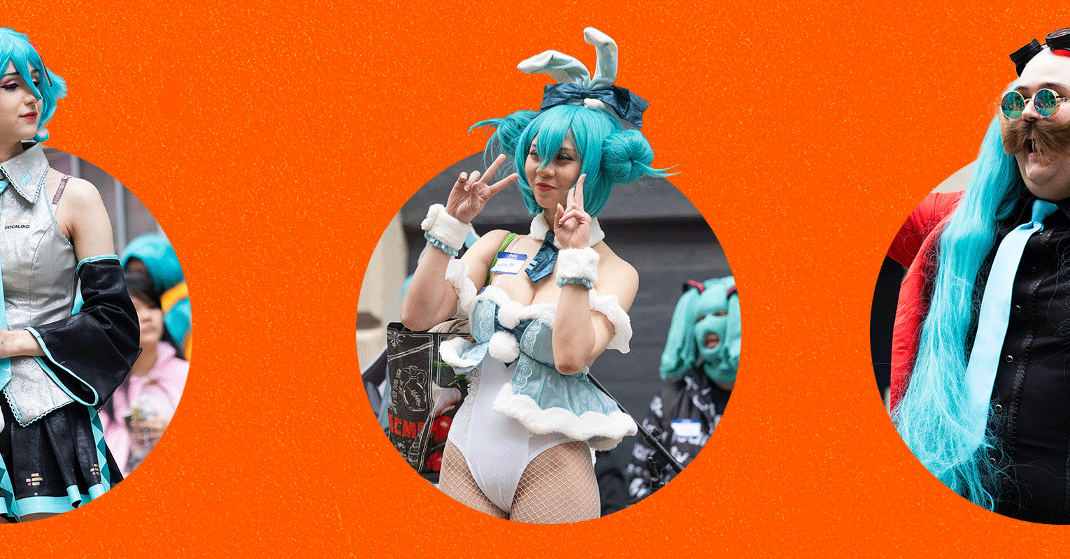 A Gif highlighting several cosplayers who are dressed as Hatsune Miku