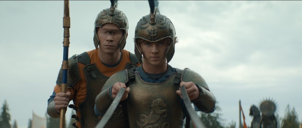 Daniel Diemer as Tyson and Walker Scobell as Percy Jackson.